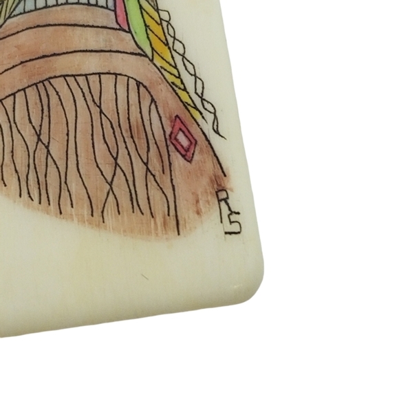 VINTAGE ARTIST ILLUSTRATED NATIVE AMERICAN PENDANT NECKLACE SIGNED RS - Picture 5 of 6